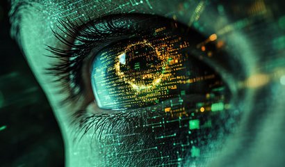 Auge, in dem sich ein Code spiegelt